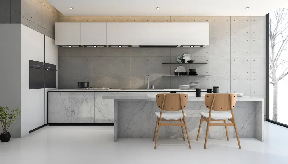 Cucina con parete in Concrete Optik effetto cemento