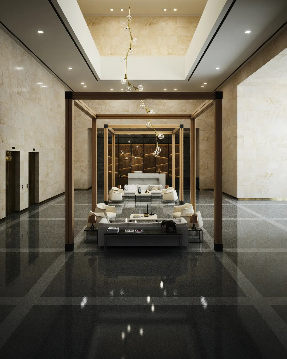 Hall di un hotel con pavimento alla veneziana Lixio