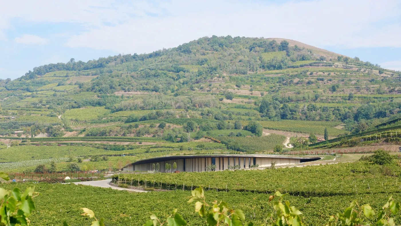 Cantina fra i vigneti con pavimento Architop nuvolato