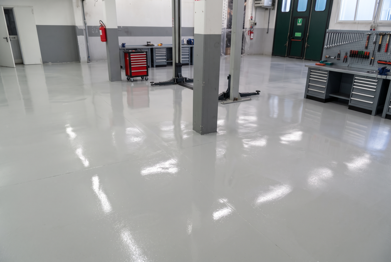 Pavimento industriale in resina in una officina meccanica